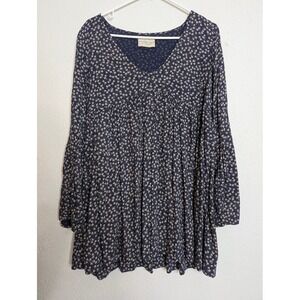 Denim & Supply Ralph Lauren Floral Mini Dress Babydoll Boho Navy Blue Pockets